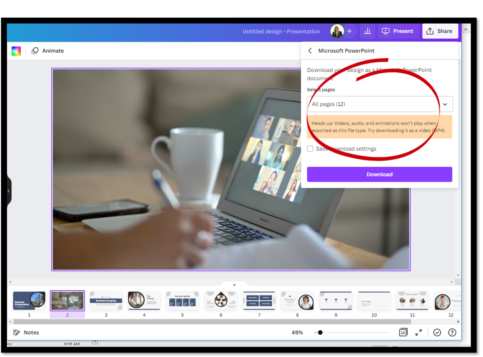 how to download your presentation on canva