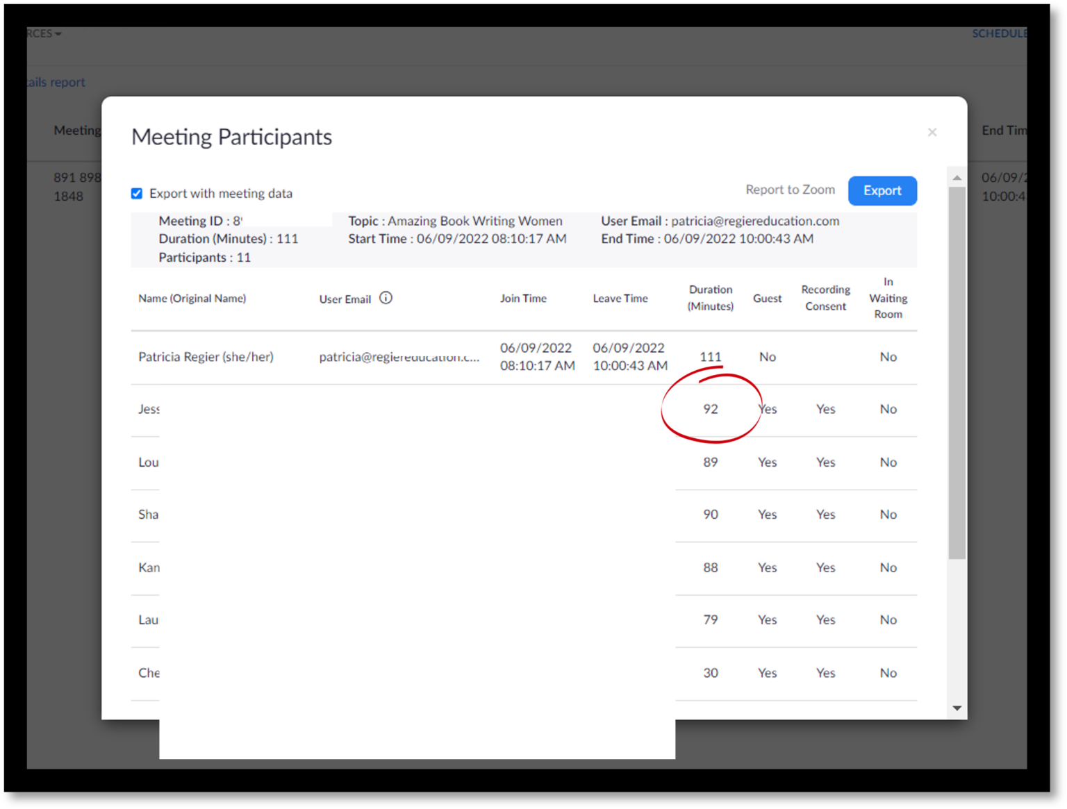 HOW TO DOWNLOAD A ZOOM ATTENDANCE REPORT Regier Education Inc   Zoom Reports Participants Duration 1 1536x1165 