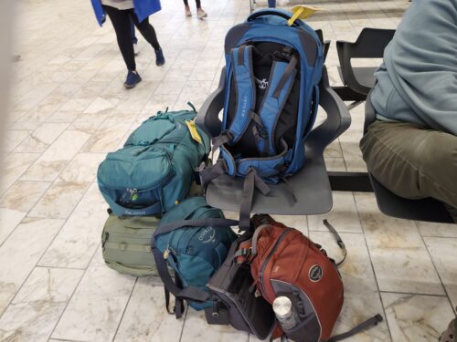 5 backpacks and another bag for our trip to Iceland.